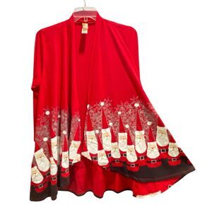 A Walk In The Park Christmas Cardigan Size L Open Front SANTA Red Long Sleeve